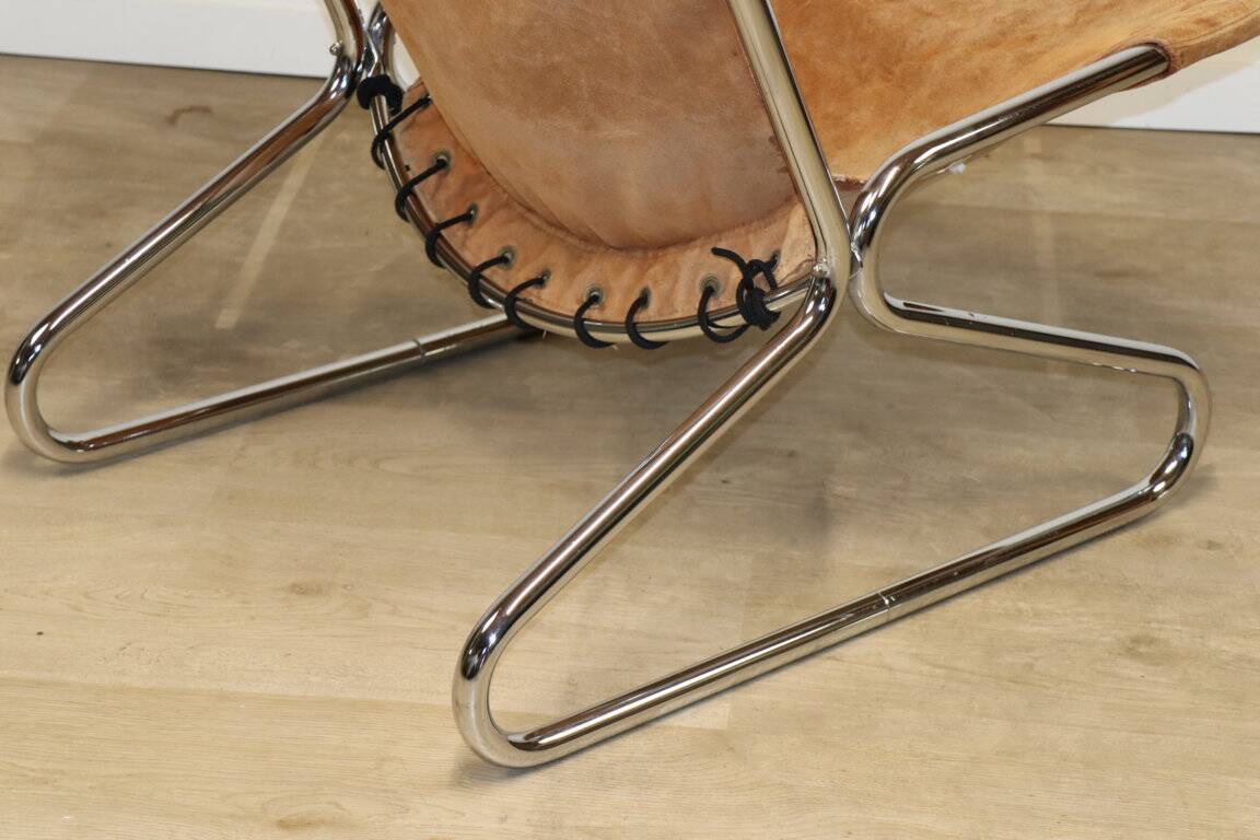 Vintage Suede and Chrome Metal Armchair, 1970s