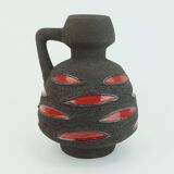 Fat lava vase schlossberg cer. 1970s brown with glossy red pattern no.64-25