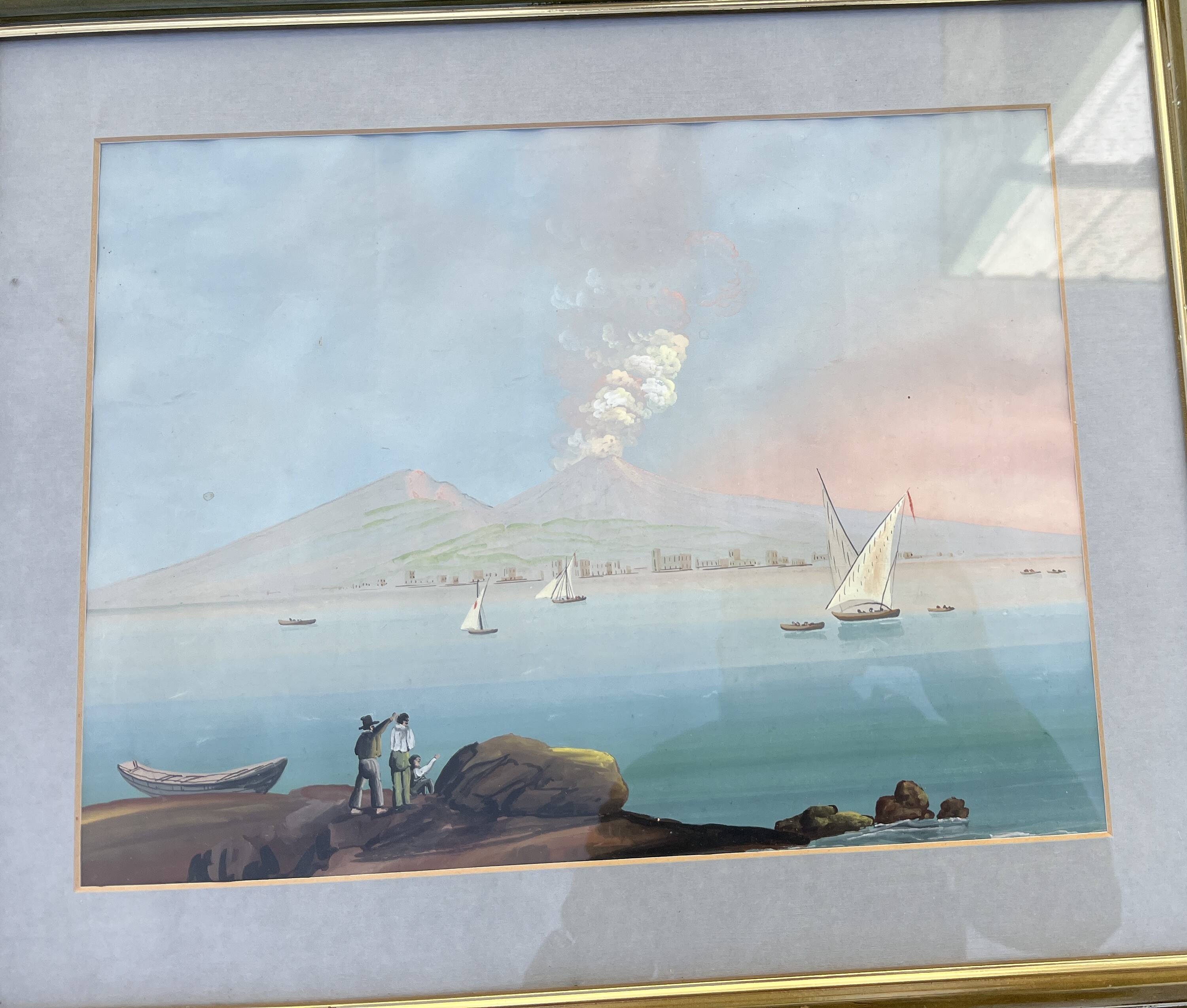 Superb old gouache depicting a classic and lively view of the bay.