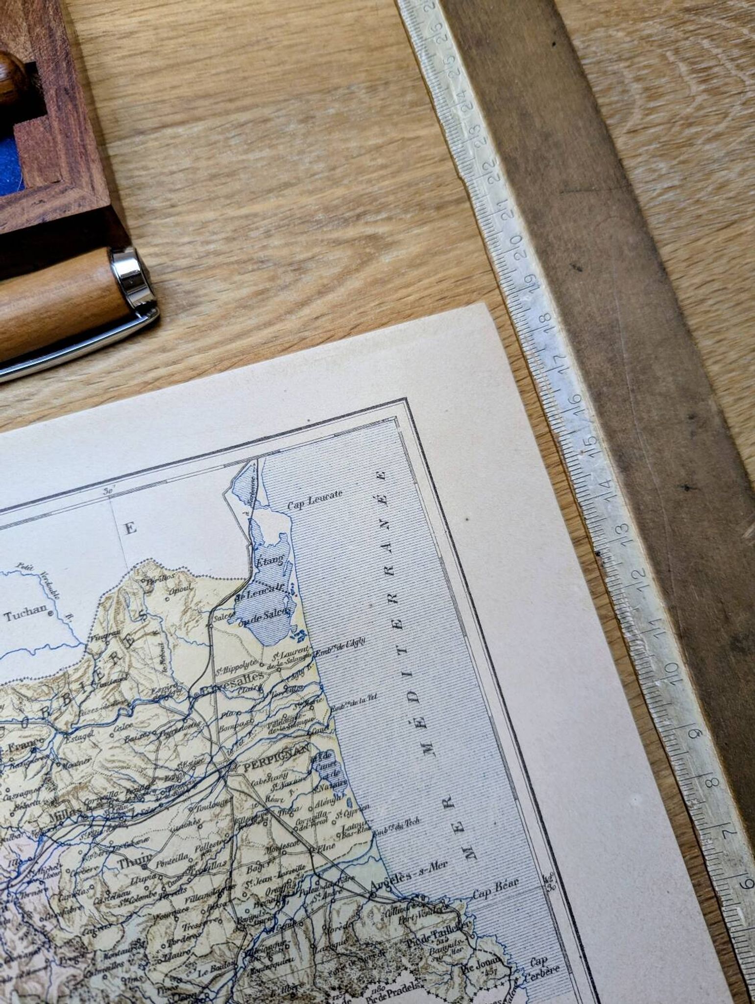 Map of Pyrénées-Orientales, 1889. Authentic Vintage.