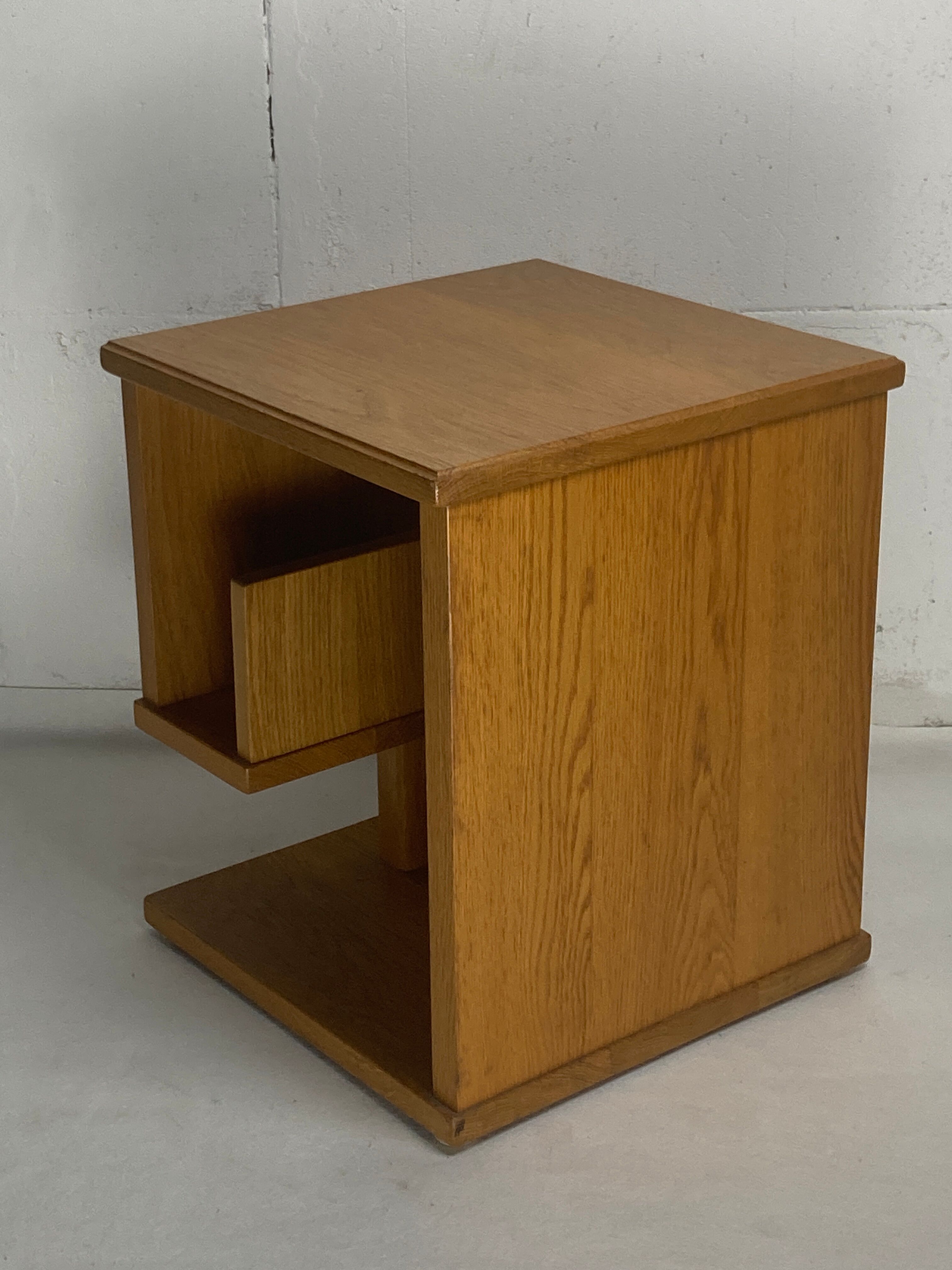 Dutch architectural blonde oak side table, 1980s
