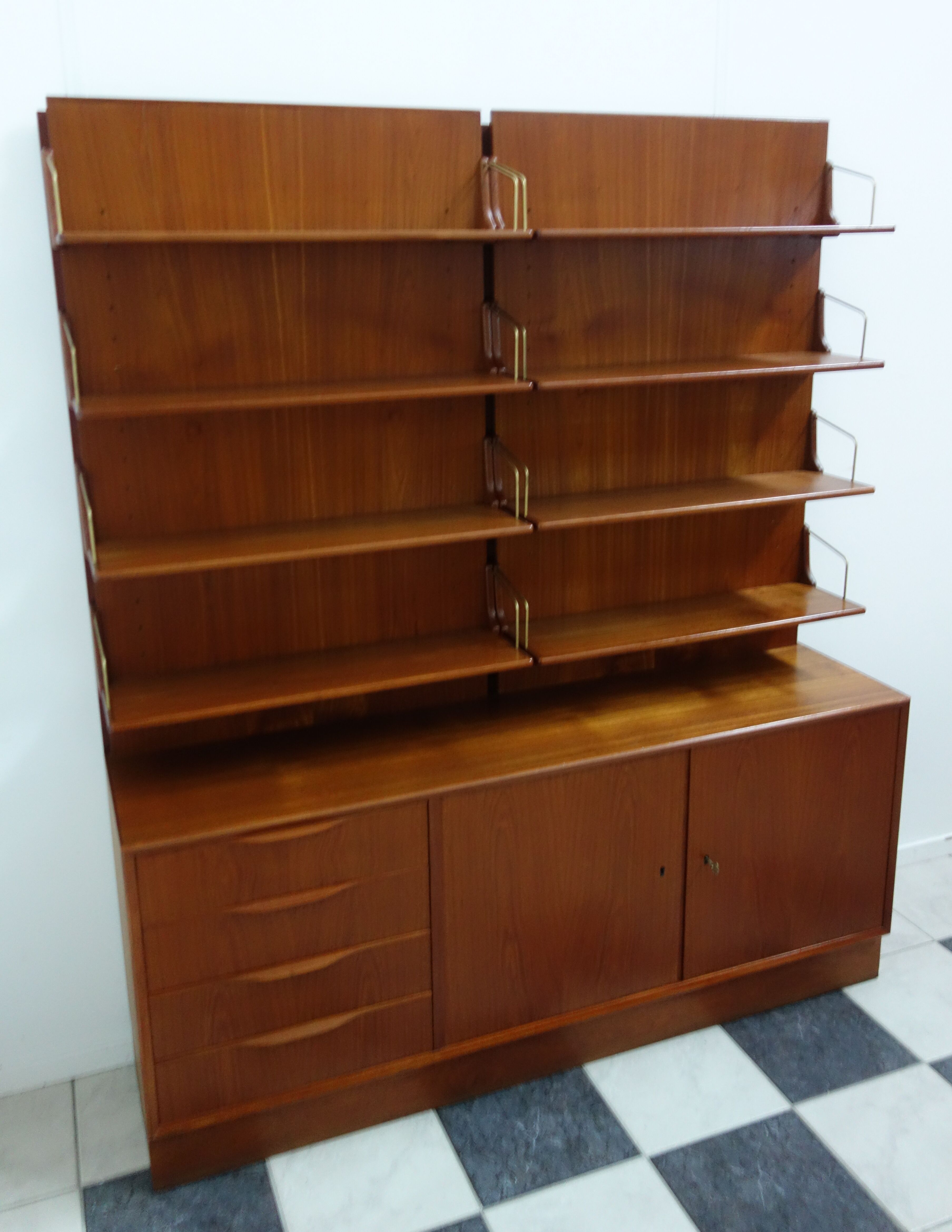 Teak 1960s sideboard with bookcase upright back panel, Danish 60s