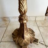 Late 19th century Art Nouveau wooden and gilded stucco floor lamp with fabric lampshade