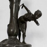 Pewter vase, "Young woman picking a water lily", signed P. Jean, Art Nouveau early twentieth century