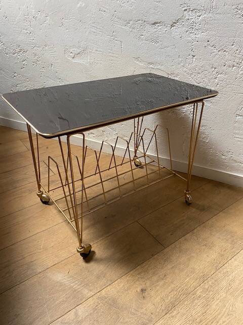 Vintage record storage coffee table on casters