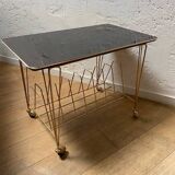 Vintage record storage coffee table on casters
