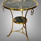 Gueridon tripode avec monture en bronze doré recouvert d un marbre portor