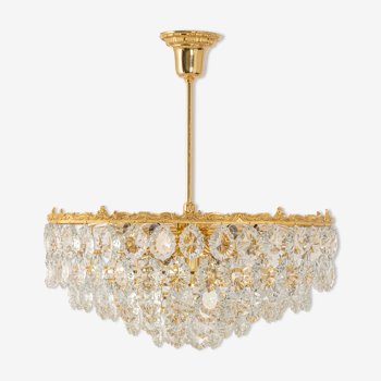 Bakalowits Chandelier, Brass and Crystal Glass, Austria, 1960s