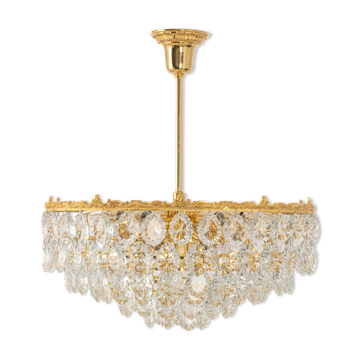 Bakalowits Chandelier, Brass and Crystal Glass, Austria, 1960s
