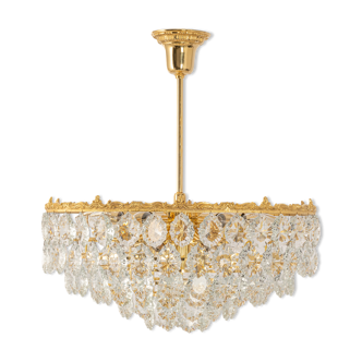 Bakalowits Chandelier, Brass and Crystal Glass, Austria, 1960s