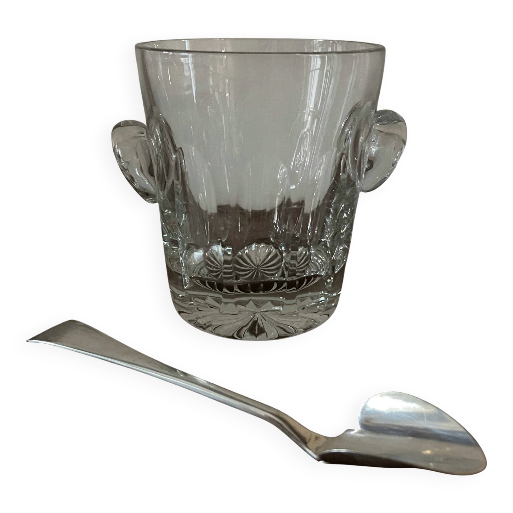 Ice bucket "Cristal de Paris" + spoon with multiple hallmarks