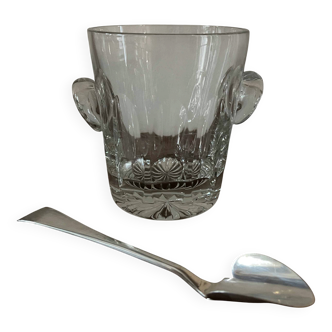 Ice bucket "Cristal de Paris" + spoon with multiple hallmarks