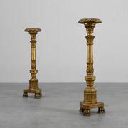 Pair of Gilt Wooden Pedestals with Plaster Decoration, France 19th Century