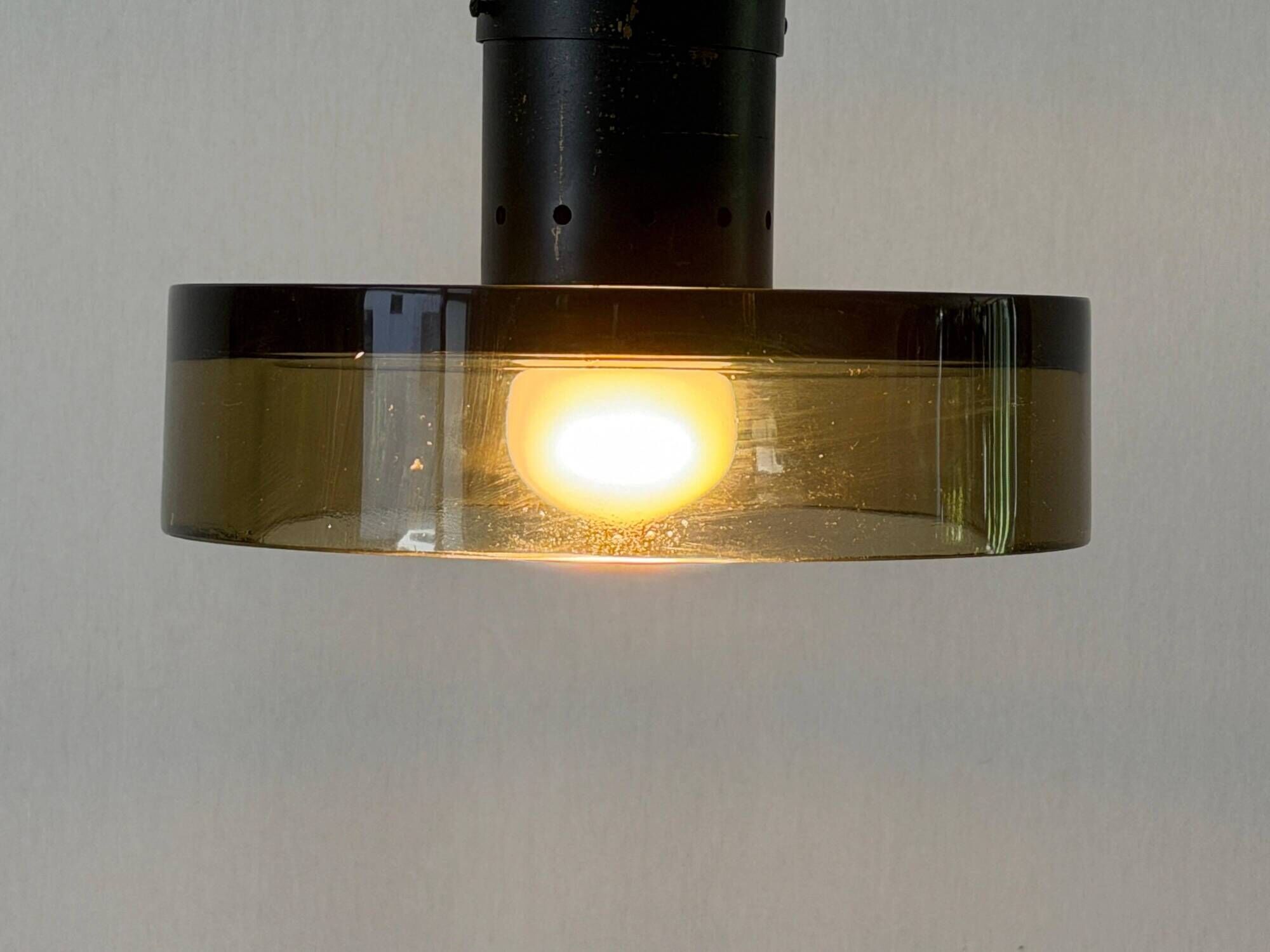 Flush mount in glass and yellow-brown metal by Seguso, 1950s, Italy.