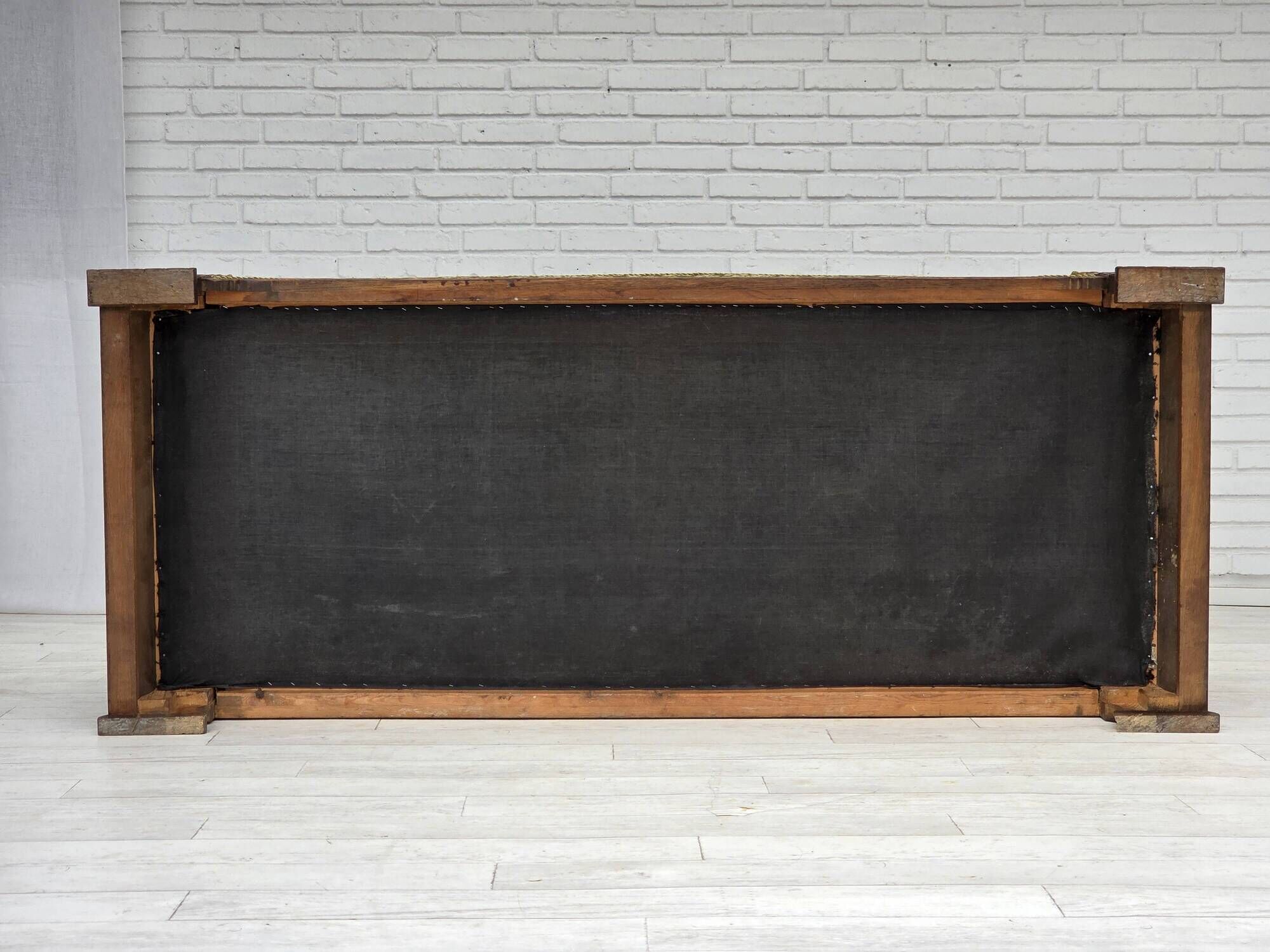 1950s, Danish 3-seater sofa, green furniture velour, oak wood.
