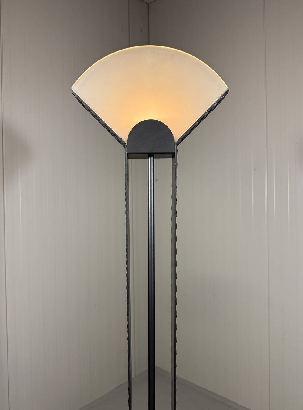 Italian steel tear plate and glass floor lamp 1980’s.