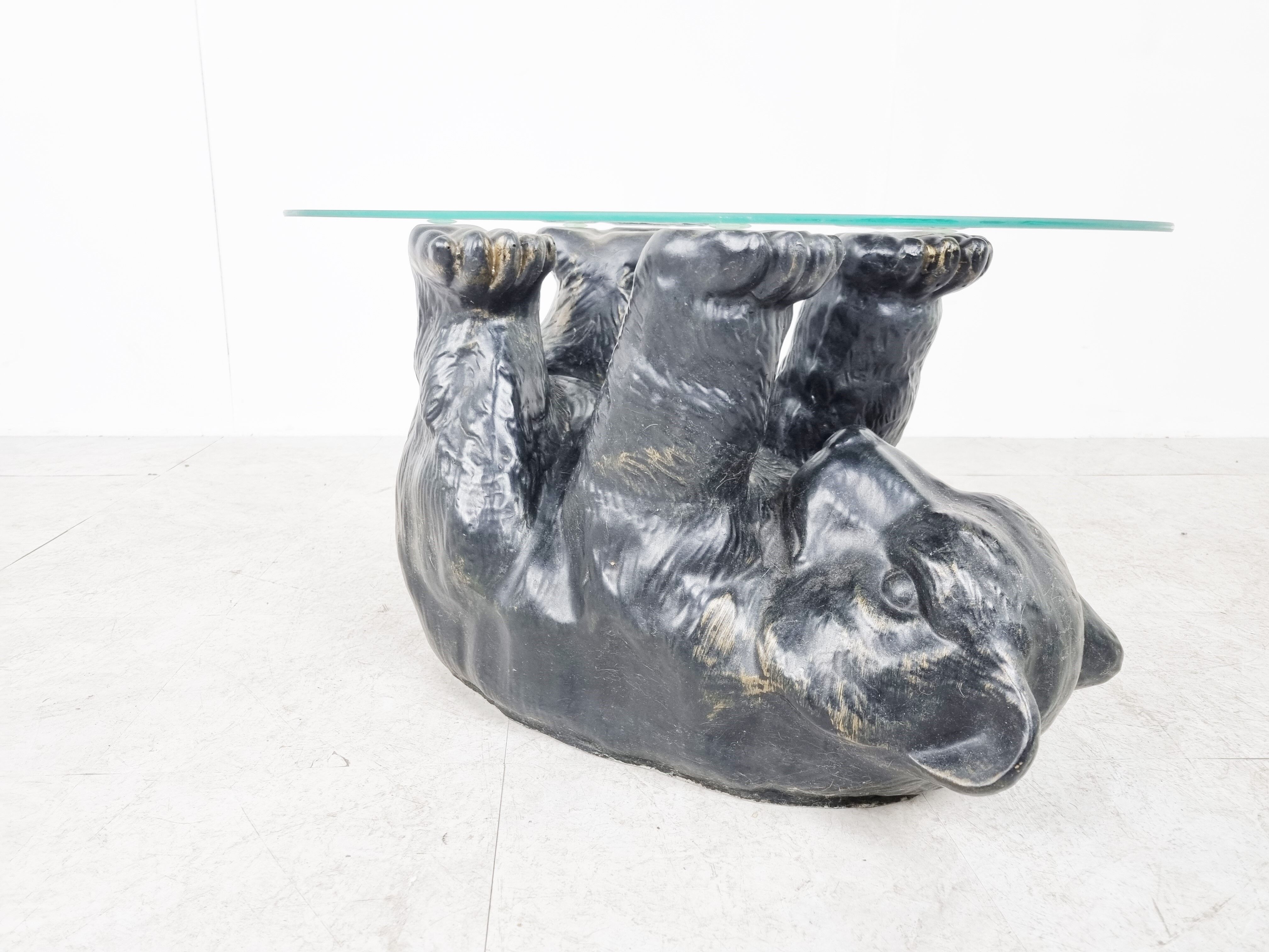 Sculptural black bear coffee table, 1970s