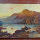 Huile sur toile Paysage animé bord de lac au crépuscule 120 x 60 cm signé Rogiez