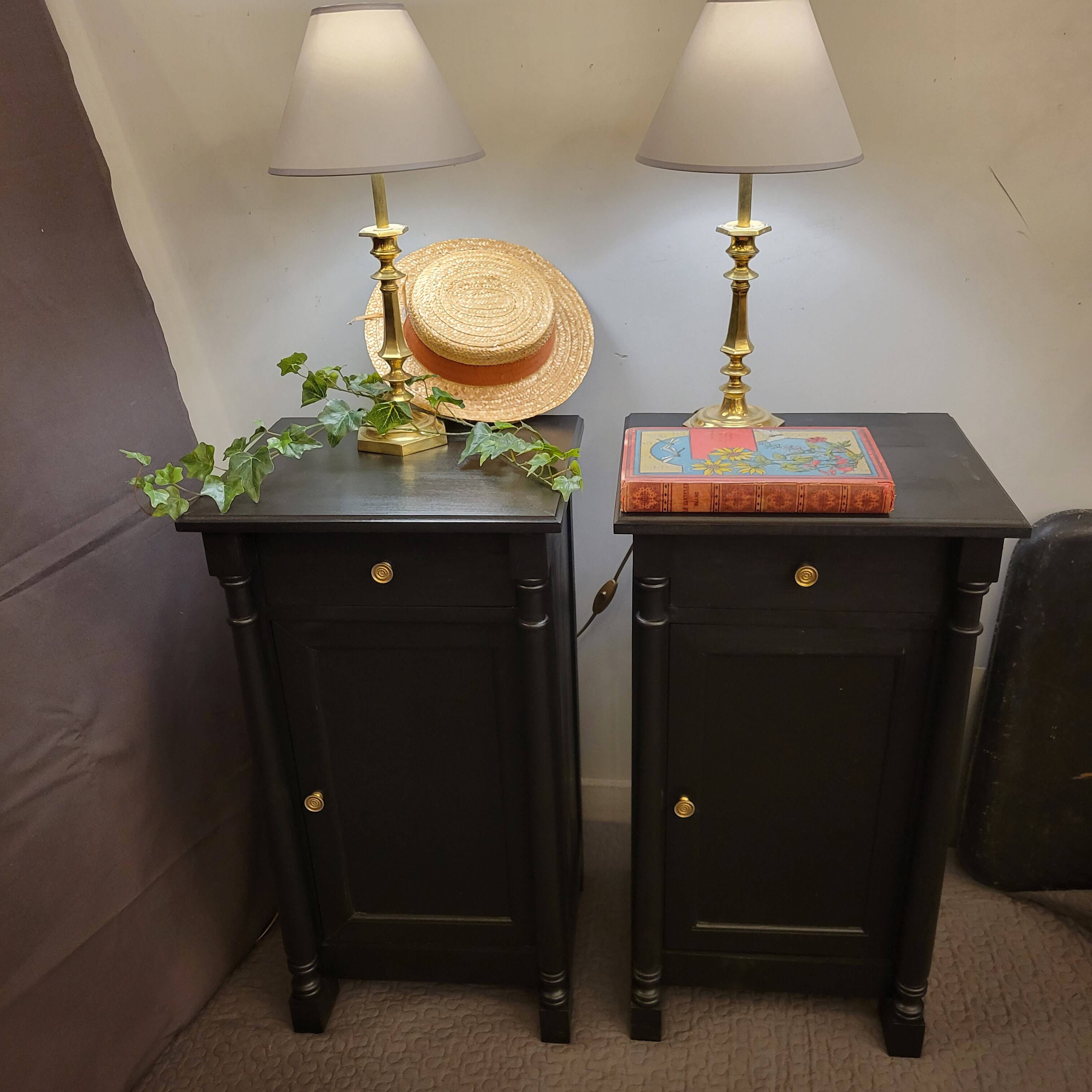 Pair of black patina bedside tables