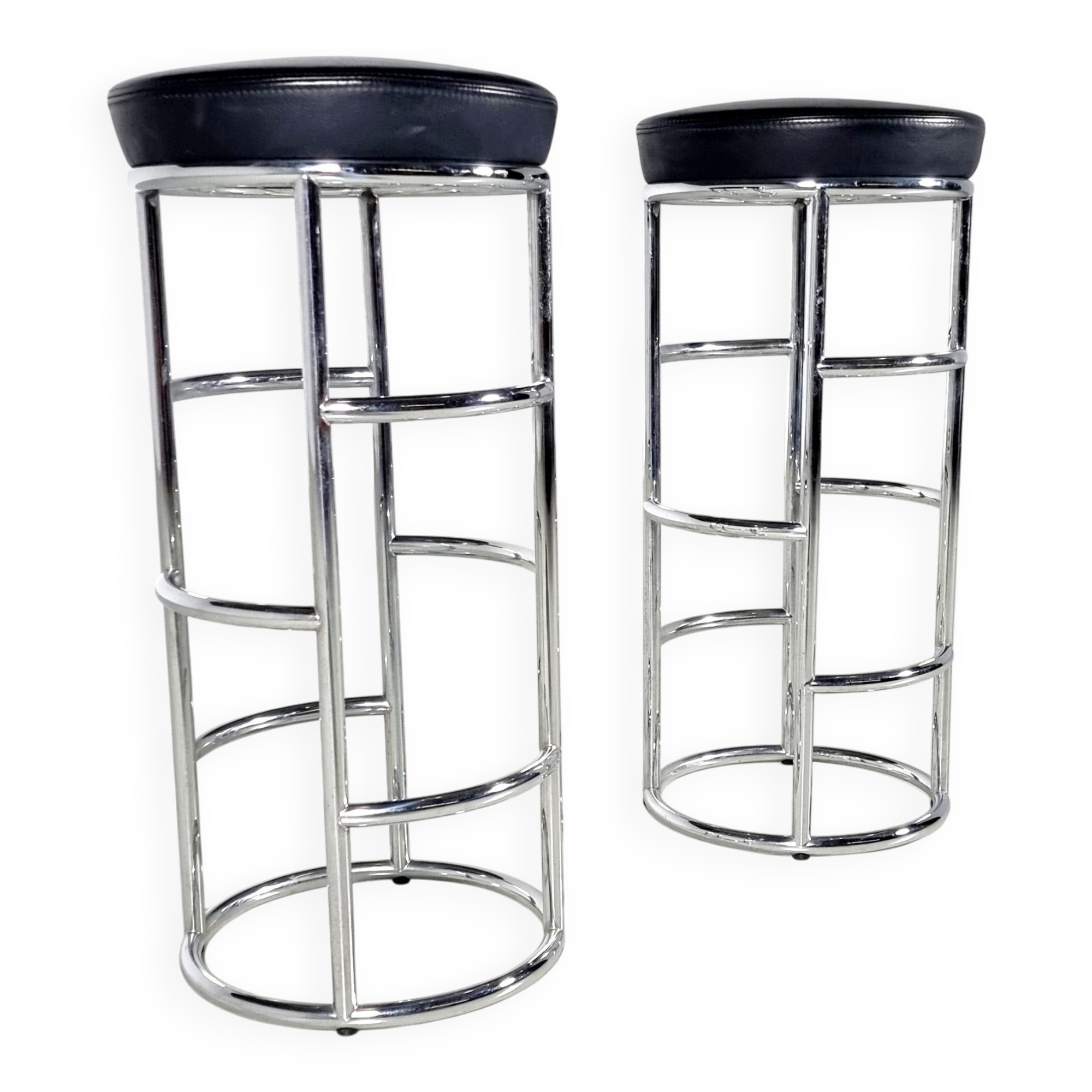 "Satish" bar stools in leather and chrome tubular steel by E Eckart Muthesius.