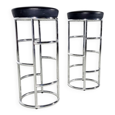 Tabourets de bar « Satish » en cuir et acier tubulaire chromé d'E Eckart Muthesius