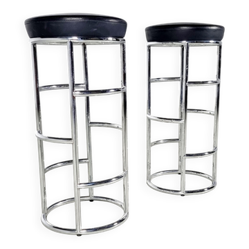 "Satish" bar stools in leather and chrome tubular steel by E Eckart Muthesius.