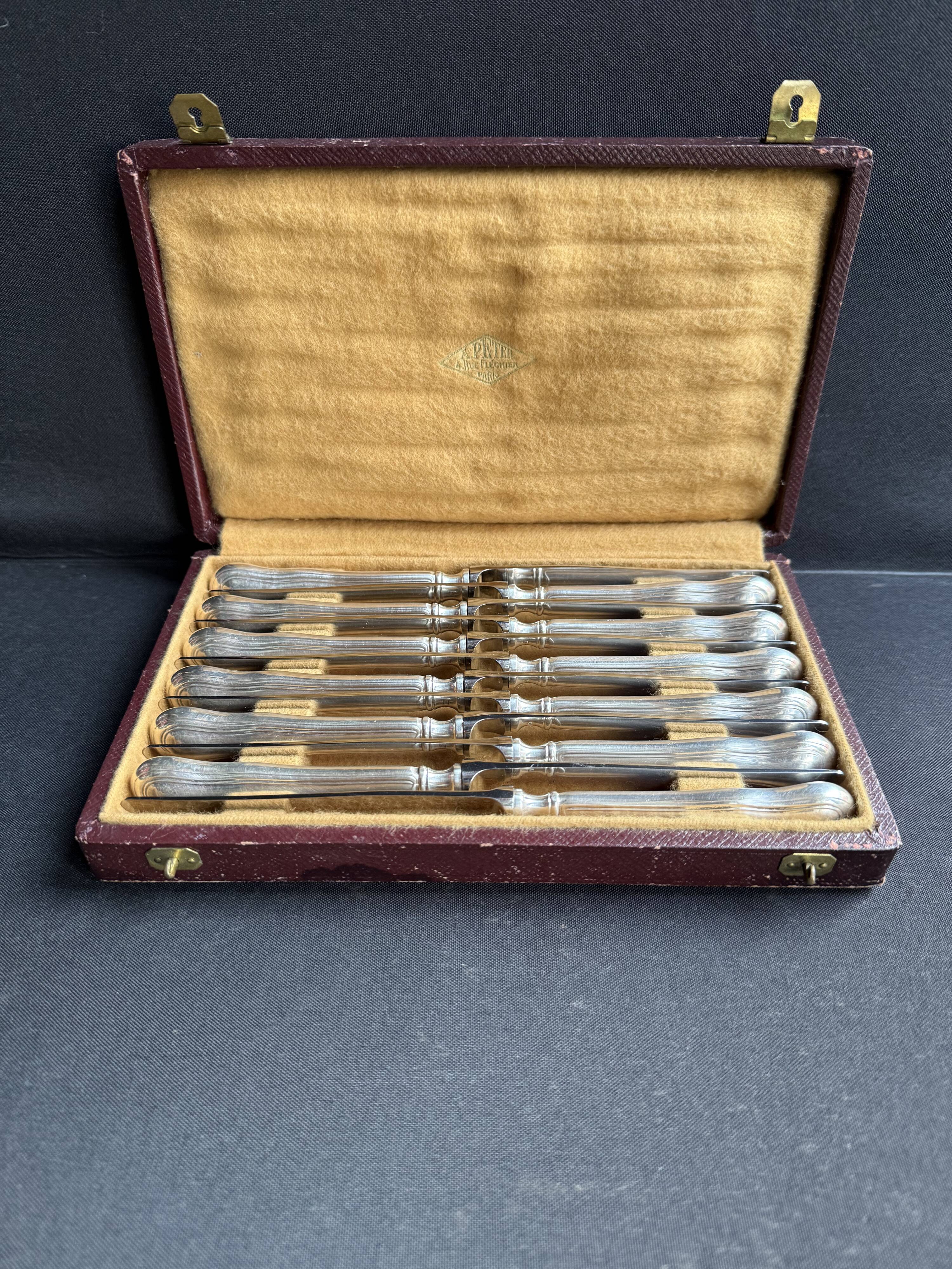 Box of 12 dessert knives – Silver-plated metal and stainless steel