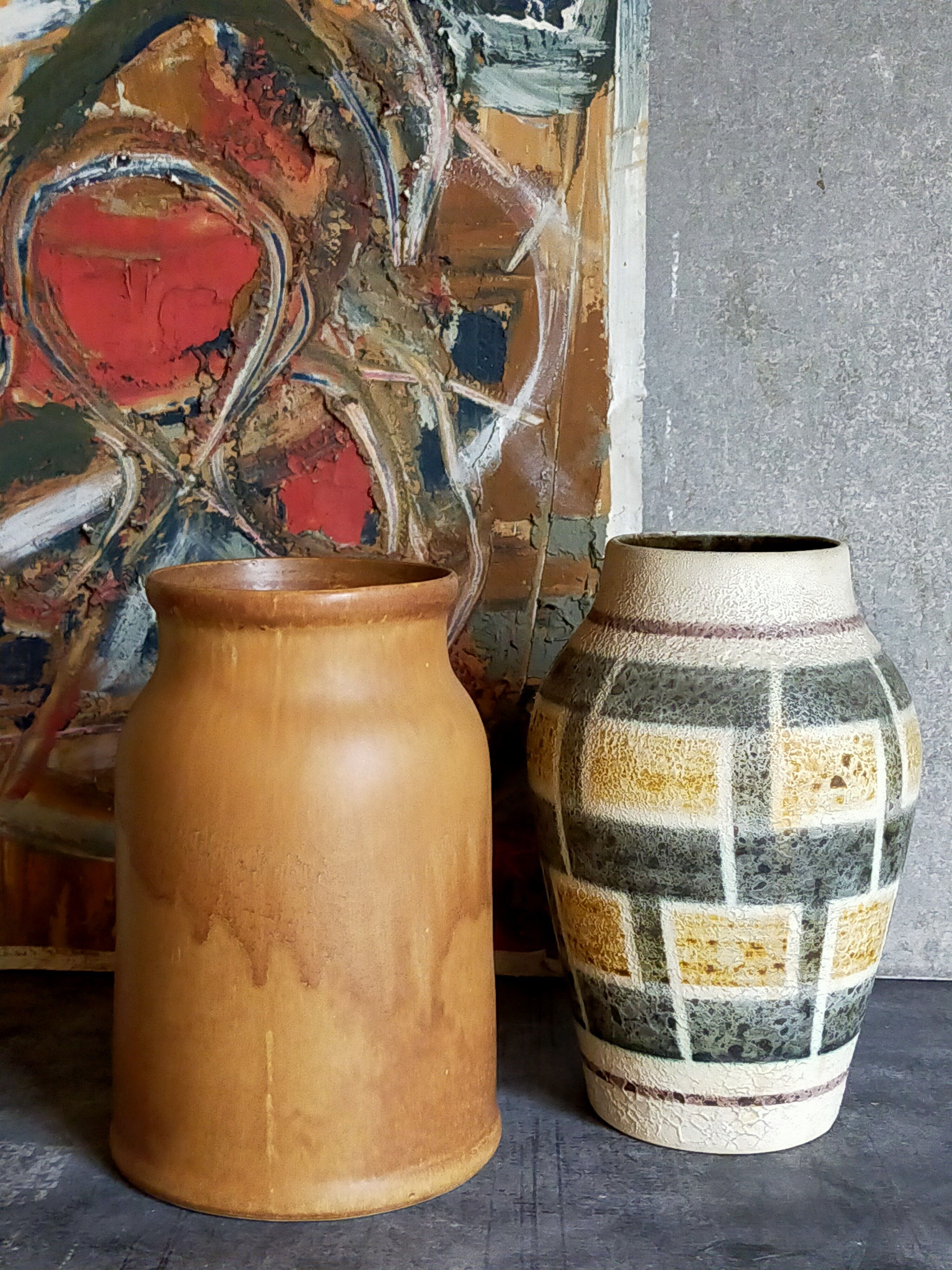 Vintage French enamelled straight sandstone vase