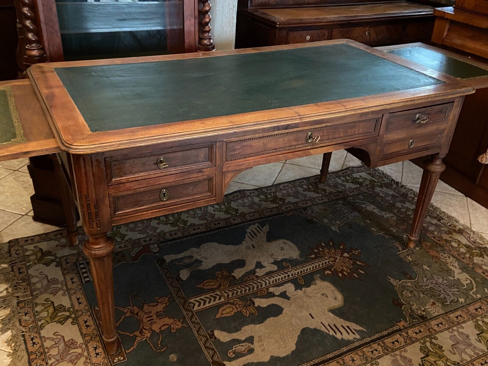 Late nineteenth century desk with retractable side shelves Louis XVI style