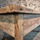 Vintage French pine work table, 1930s industrial kitchen island with drawer and casters