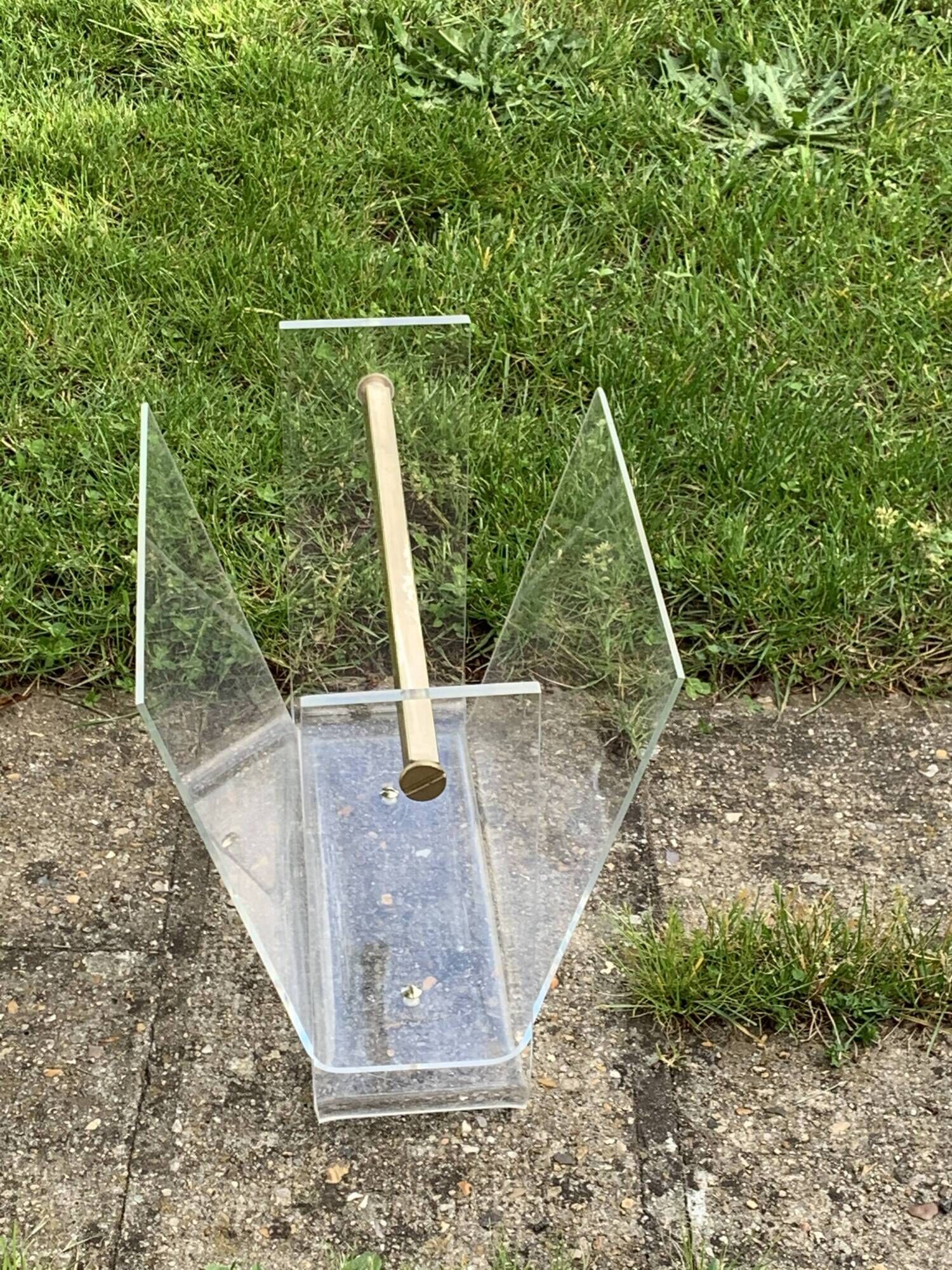 Transparent Plexiglas magazine holder and 1970 vintage brass handle
