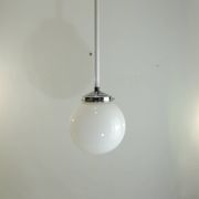 Vintage 70s pendant lamp in white opaline glass, 20 cm globe, chrome, light