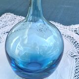 Vase boule soliflore Vintage verre bleu Aqua fait à la main années 90