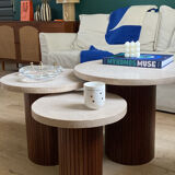 3 stone and walnut nesting coffee tables