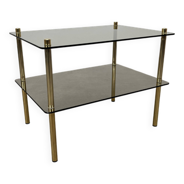 Table d'appoint en verre fumé et métal doré, années 70