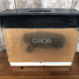 Old small bird cage caoa wood + metal + plastic tray vintage