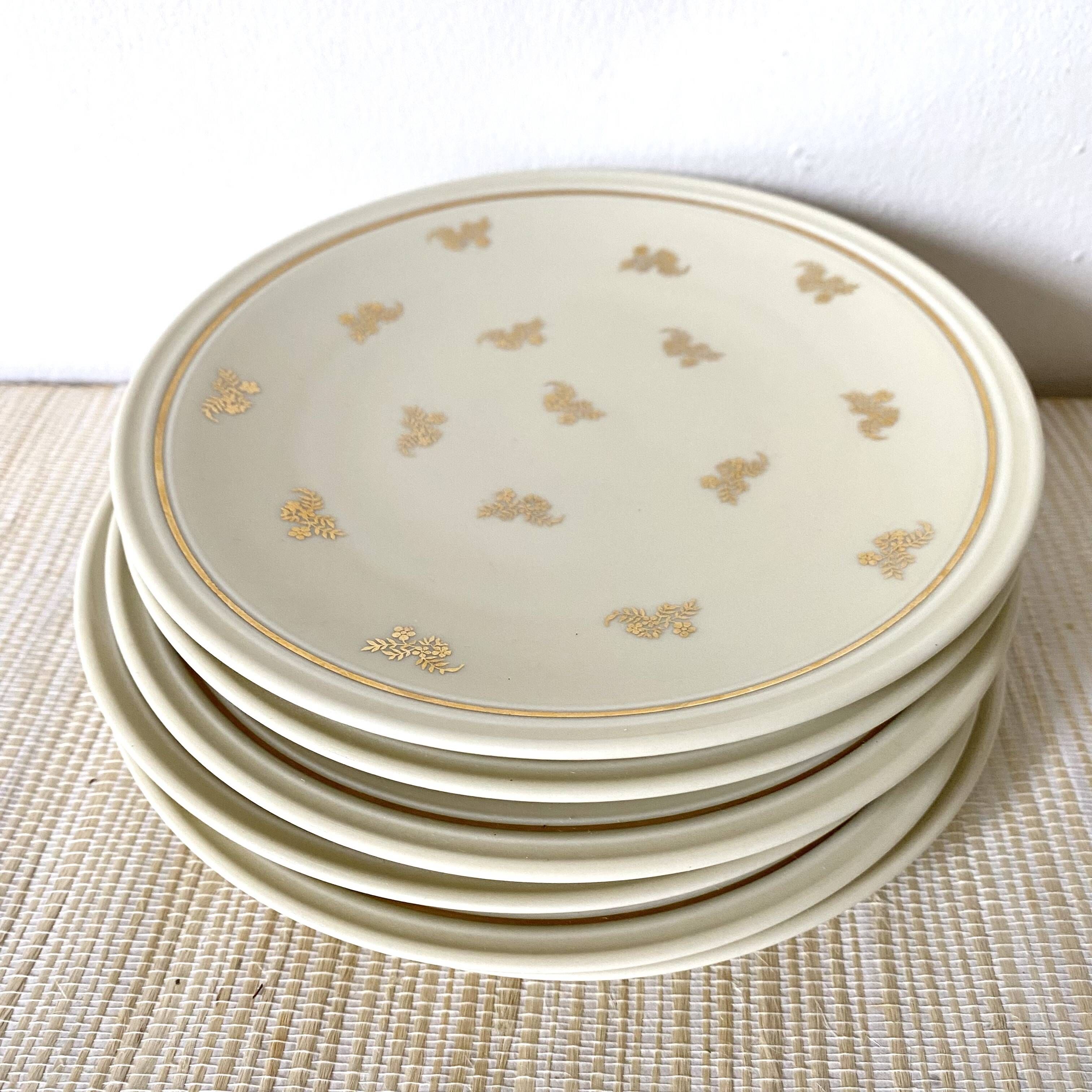 Cream and gold Limoges porcelain dessert plates