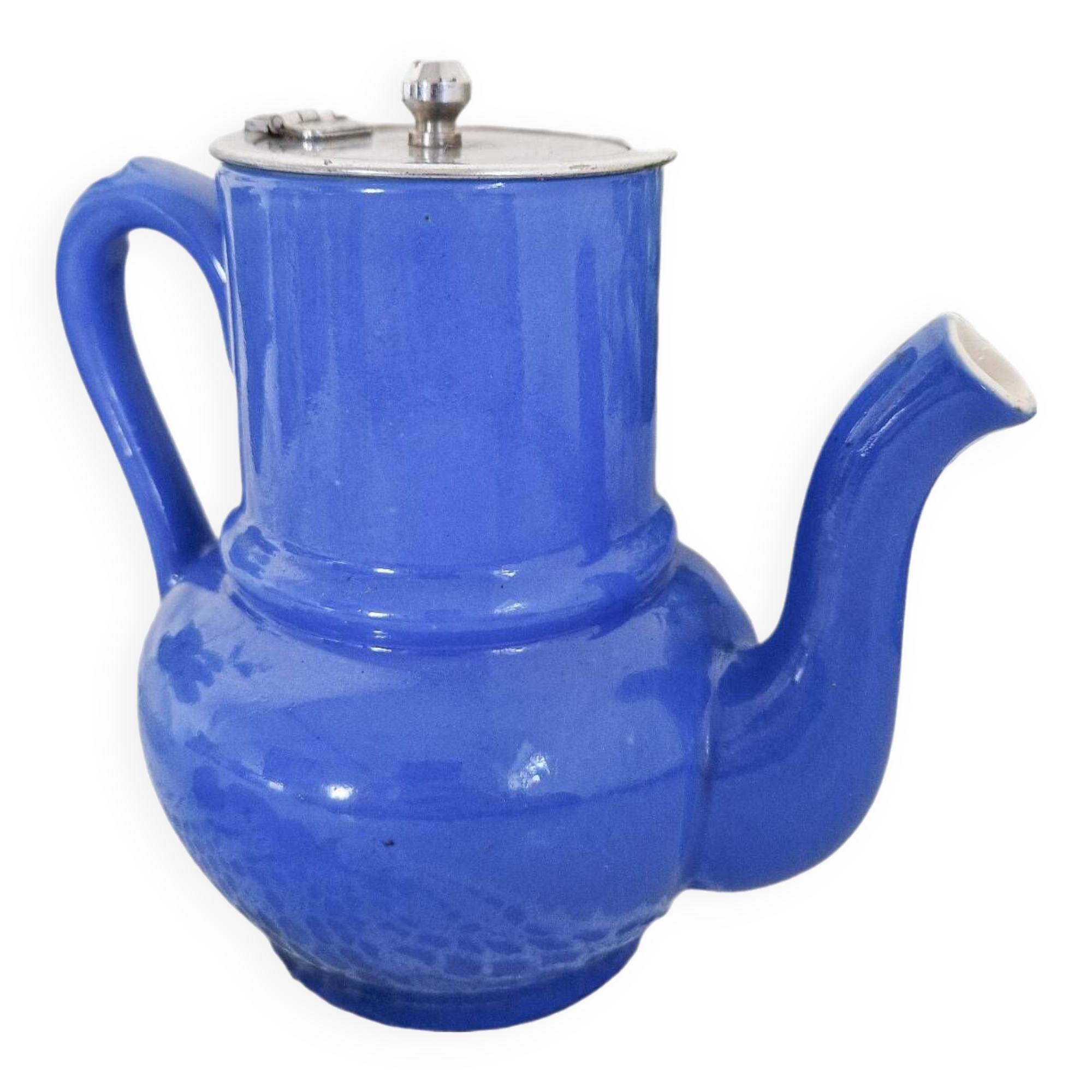 Small vintage cobalt blue ceramic teapot