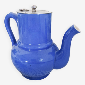 Petite théière bleu cobalt vintage en céramique