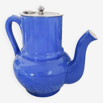 Small vintage cobalt blue ceramic teapot