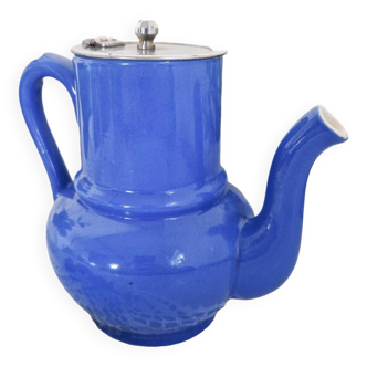 Petite théière bleu cobalt vintage en céramique