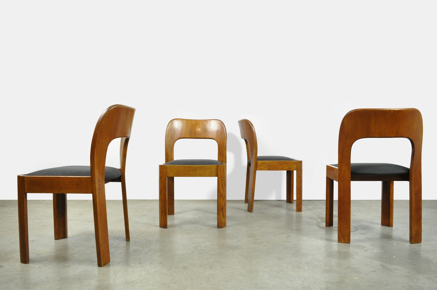 Vintage dining table set with plywood chairs and wooden table with slate inlay, 70s