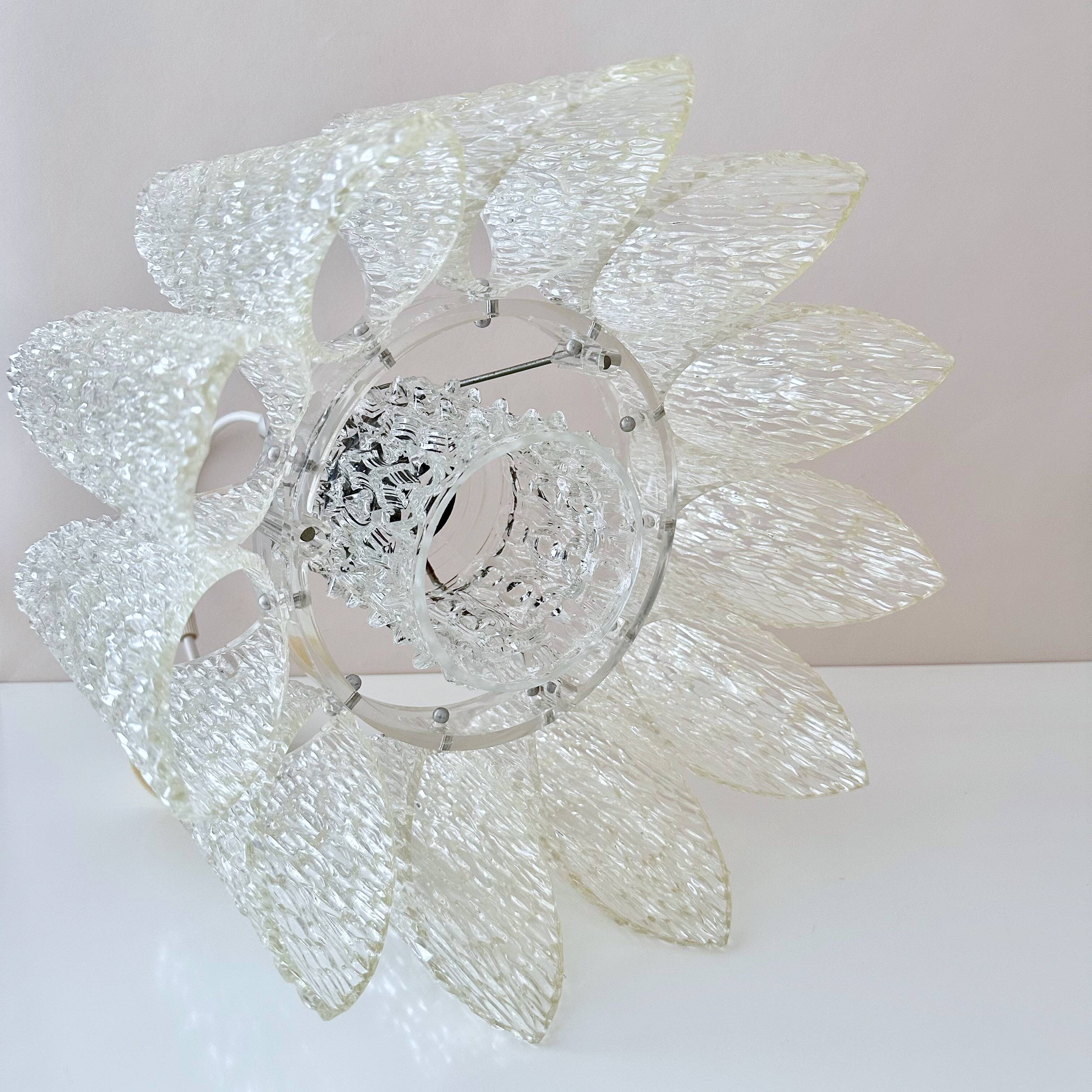 Ice Glass Lamp, Mid-Century Acrylic Pendant Light, Kalmar Era Ceiling Lamp