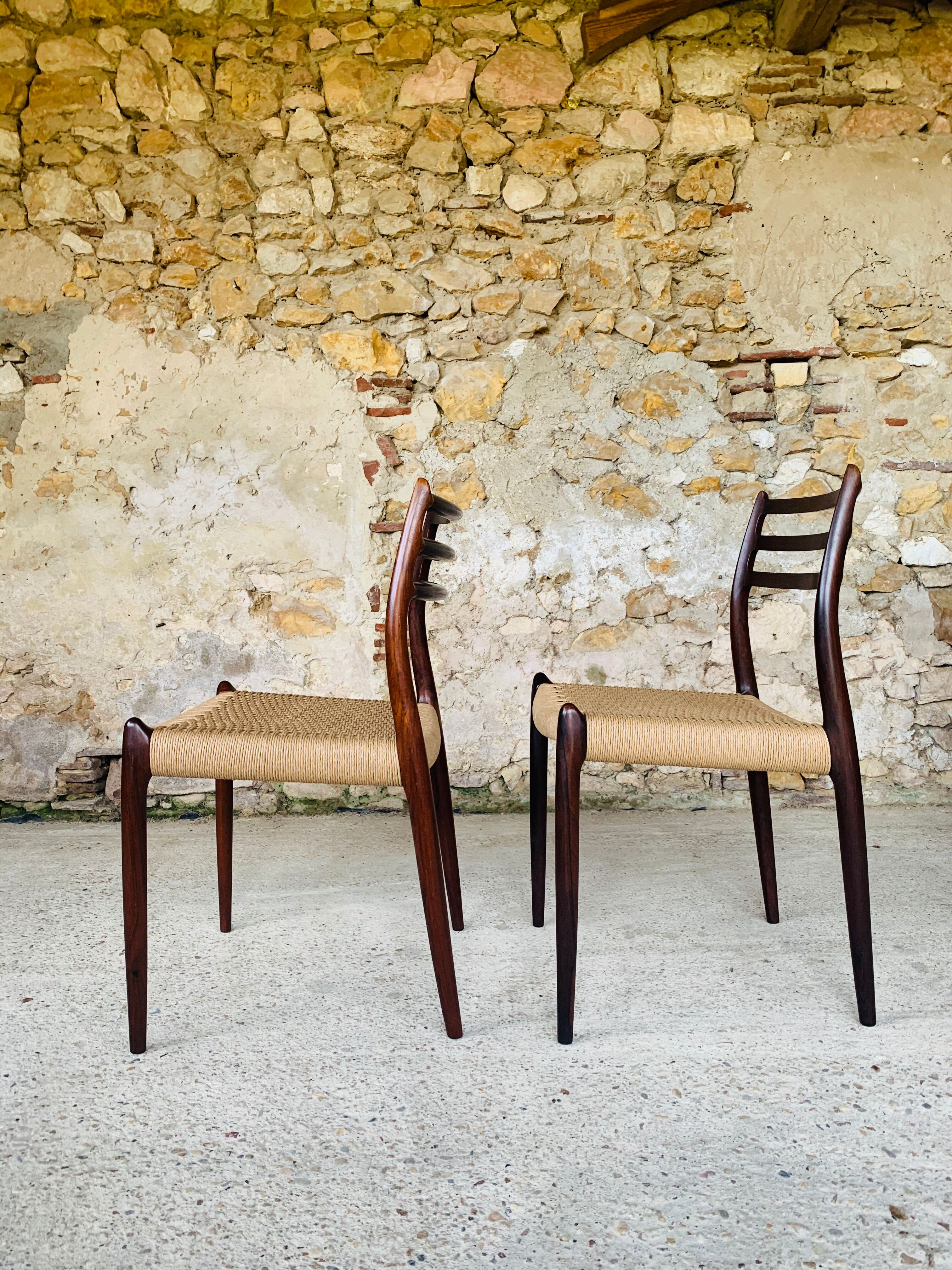 First edition rosewood model 78 dining chairs by Niels Moller, 1962-1970, Set of 6.