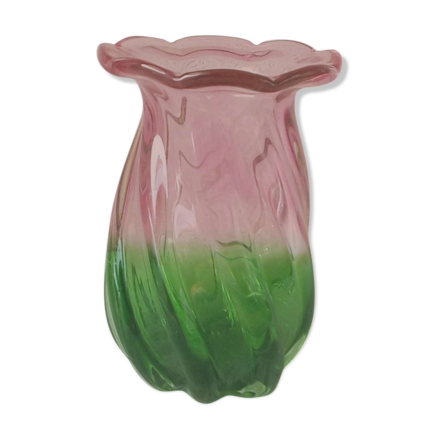 Bicolor twisted glass vase years 70'