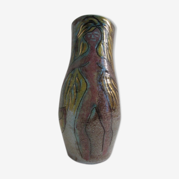 ACCOLAY, pitcher to décor figurative, ceramic, vintage, 1950.