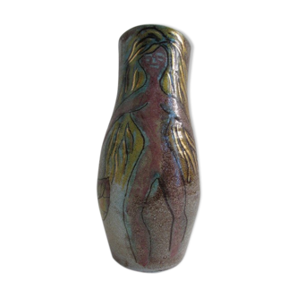 ACCOLAY, pitcher to décor figurative, ceramic, vintage, 1950.