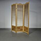 Room divider, French blonde beech louvered screen, 1960s, width 155 cm, height 185 cm