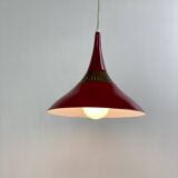 Scandinavian pendant light in red metal and brass, 1960