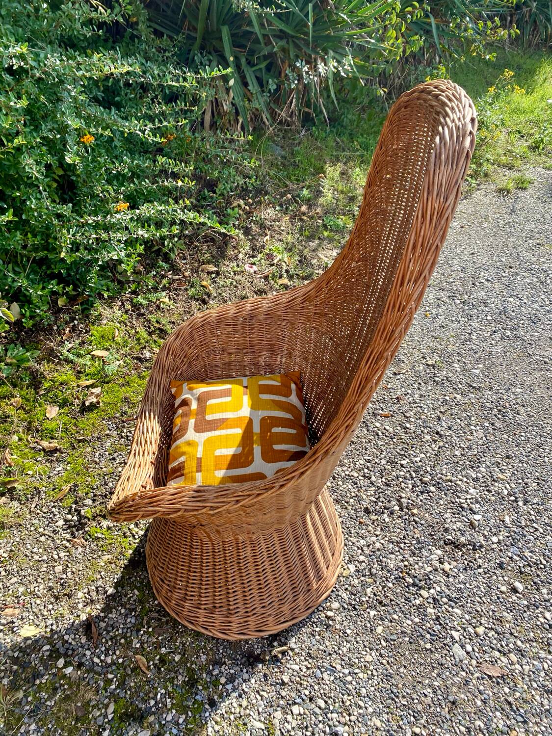 Rattan armchair and its cushion, 1960
